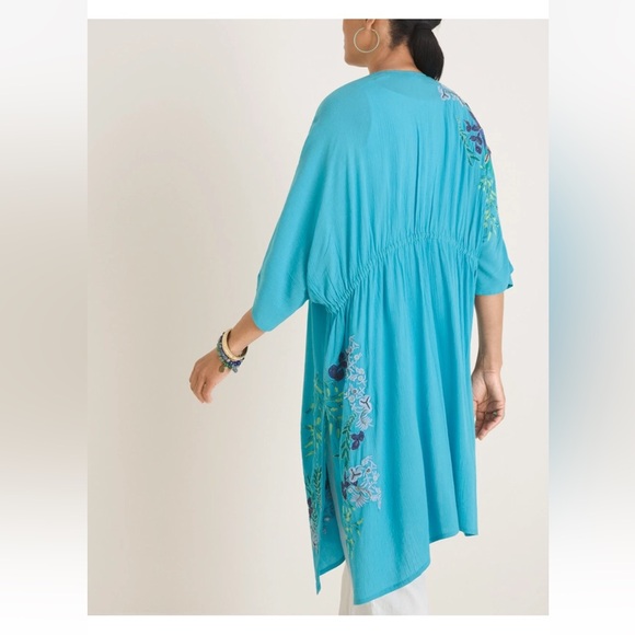 Chico's Special Edition Embroidered Beads Turquoise Ruana Duster S/M Coverup - Picture 2 of 4